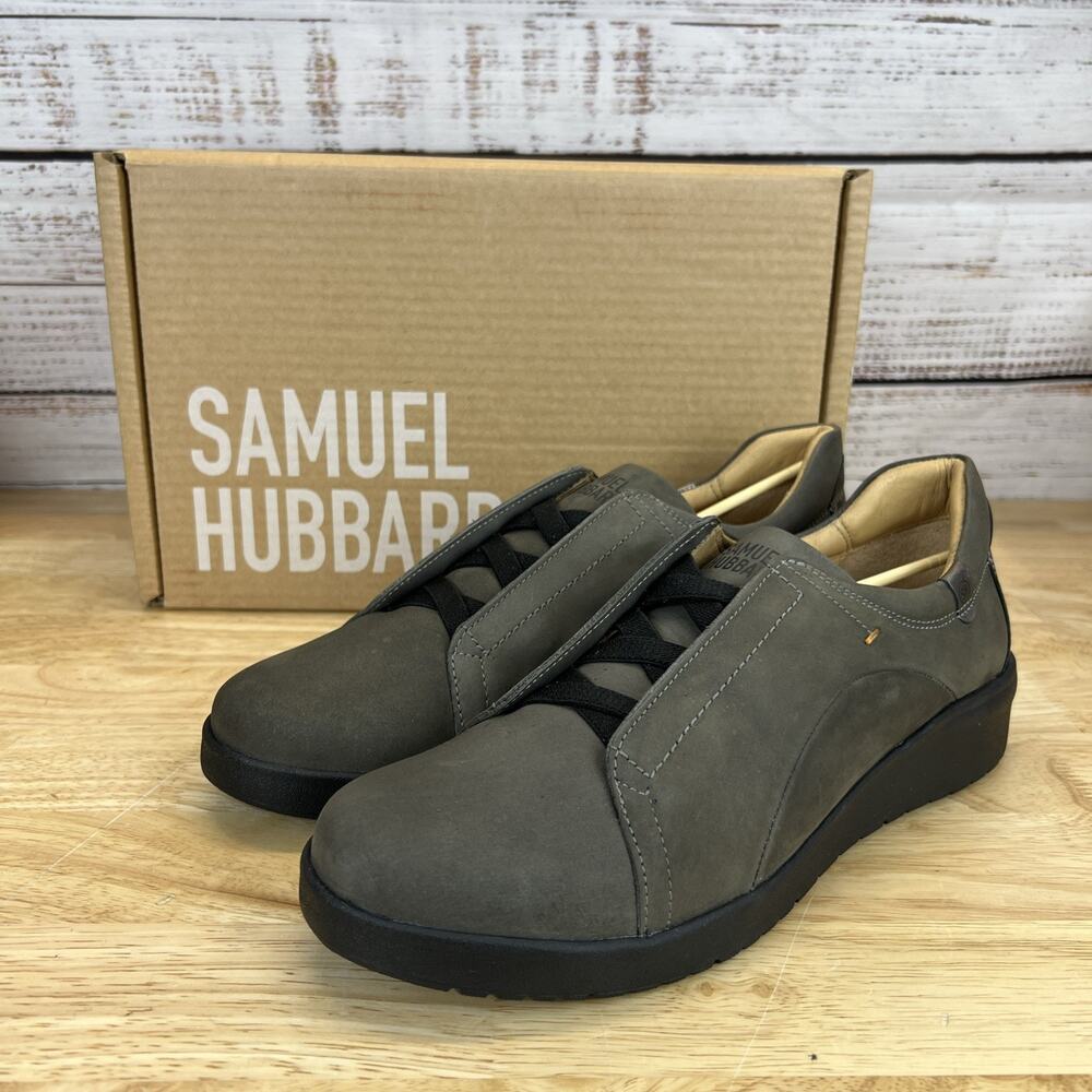 Samuel Hubbard Shoes MARIN Gore-Lace Slip-On Comfort Flats Gray Nubuck Size 9 M